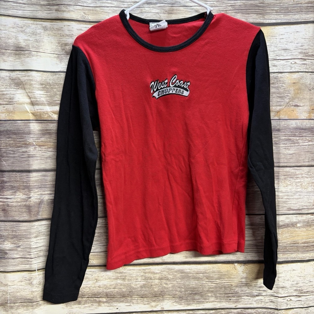 West Coast Choppers Red Black Motorcycle Embroidered Long Sleeve Women's Large